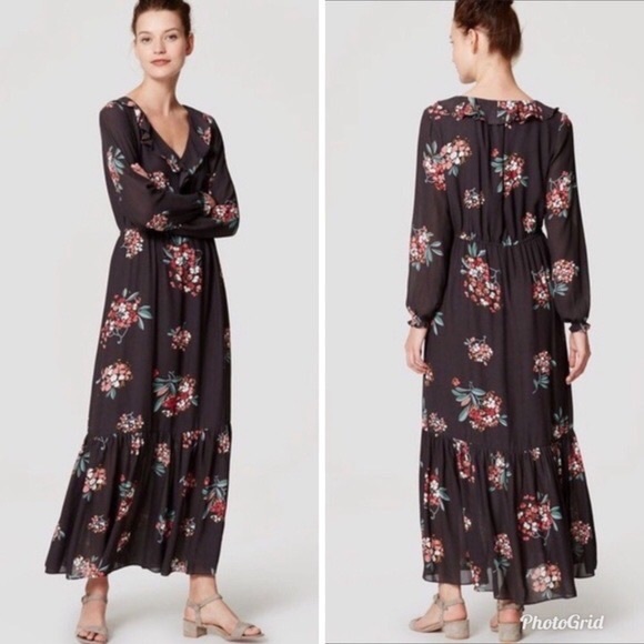LOFT Dresses & Skirts - LOFT | Hydrangea Ruffled Long Sleeve Maxi Dress
